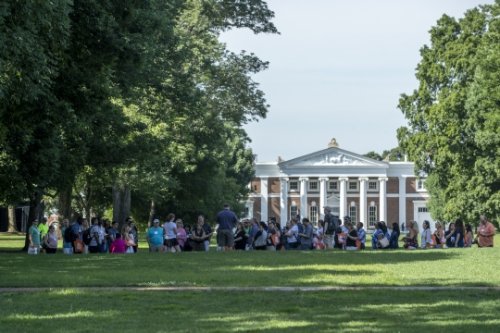 Orientation group on the Lawn in front of Old Cabell Hall