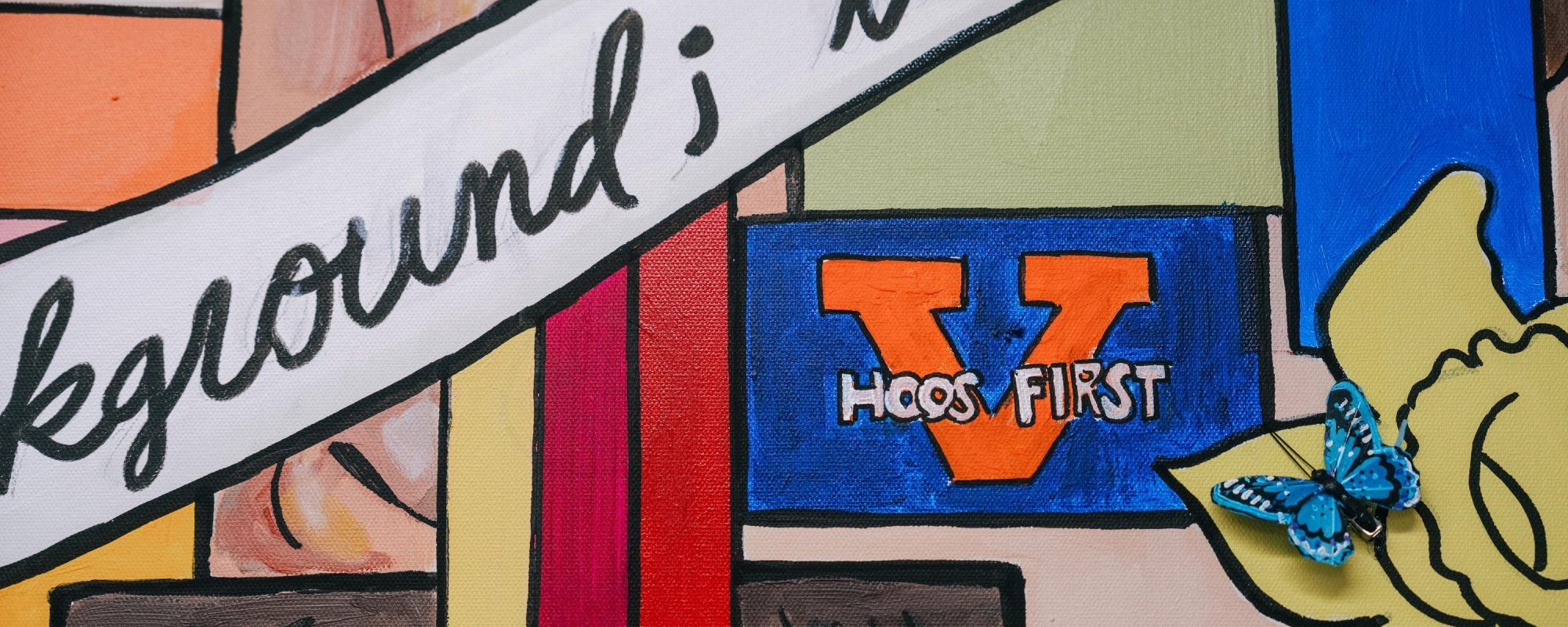 Zoomed in image of the mural in Hoos First Student Center