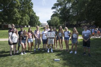 Orientation group on the Lawn during Summer Orientation